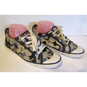 Coach Barrett Sneakers Canvas Low Top Trainers Grey Blue White Black Leather 8B